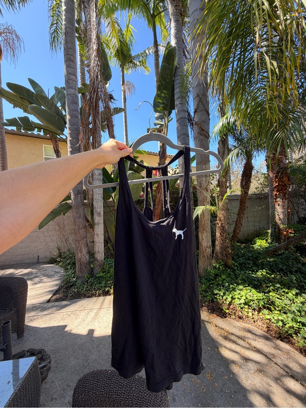 PINK Victoria's Secret Black Racerback Tank with Dog Logo